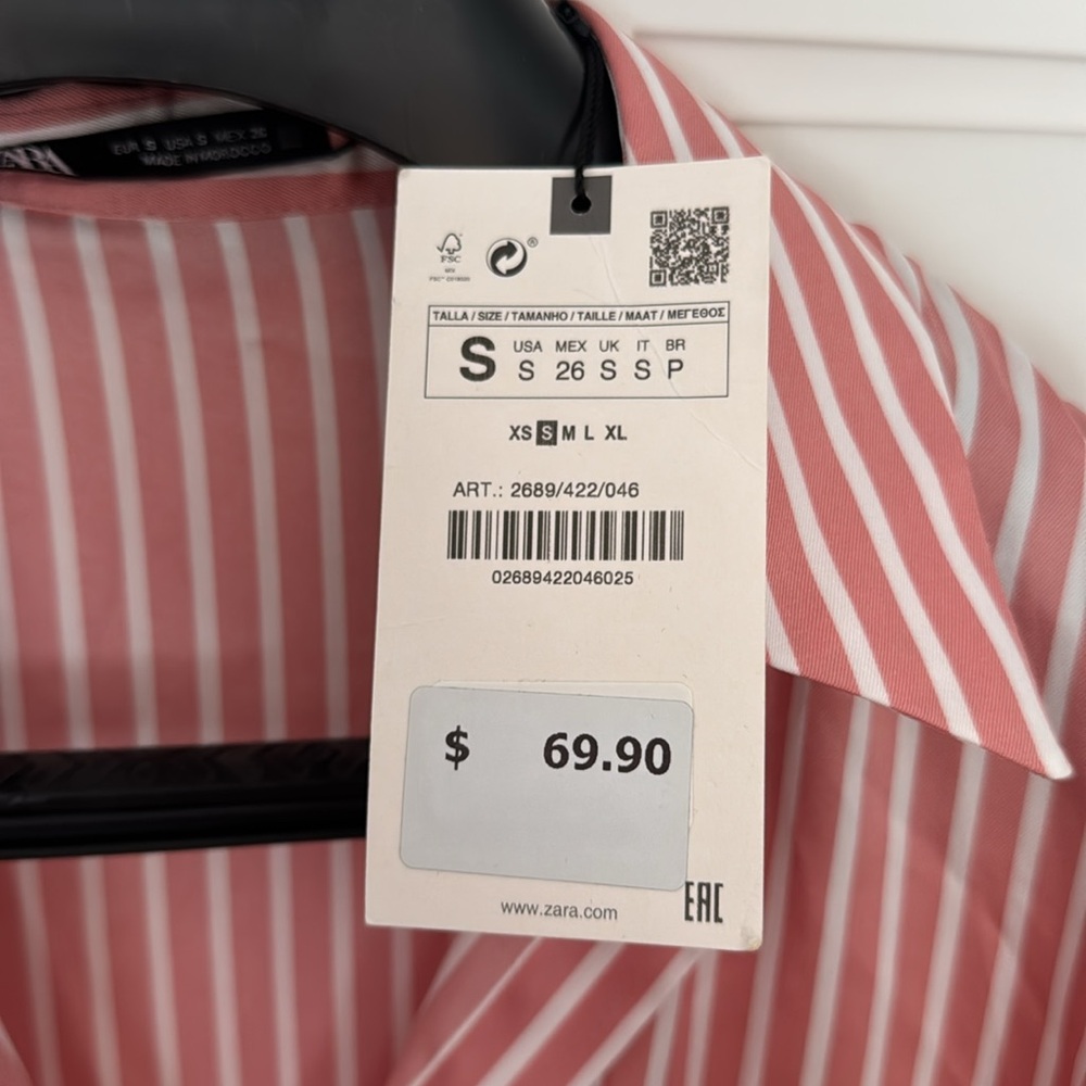 Zara Silk Pink Striped Long Sleeve Dress - Picture 4 of 4